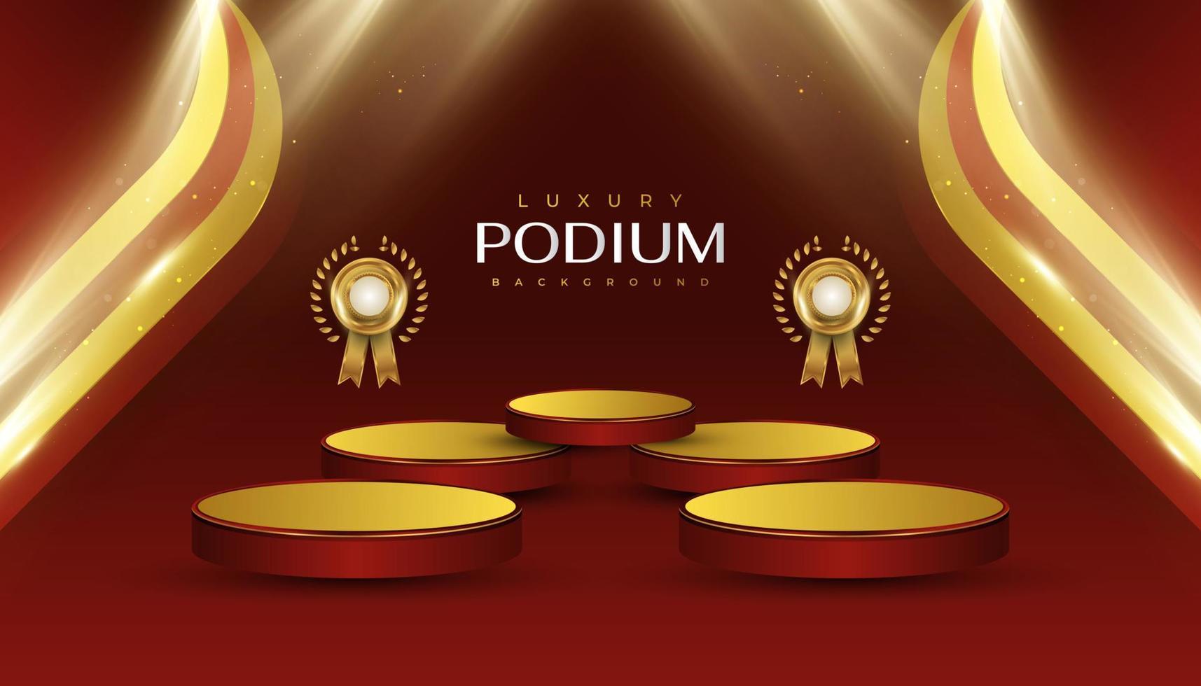 rosso e oro podio con d'oro medaglie e raggiante leggero effetto per Prodotto Schermo vettore