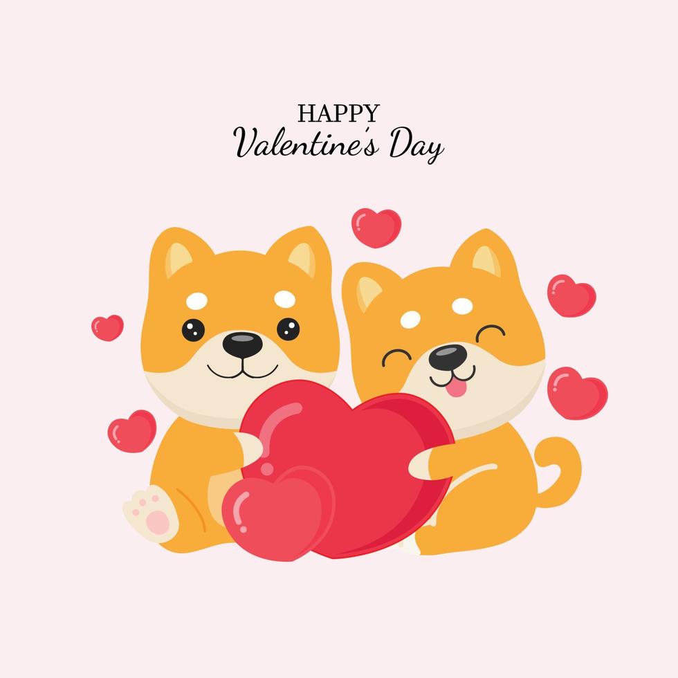 impostato di carino shaiba cane nel amore per San Valentino giorno. animale cartone animato stile. vettore