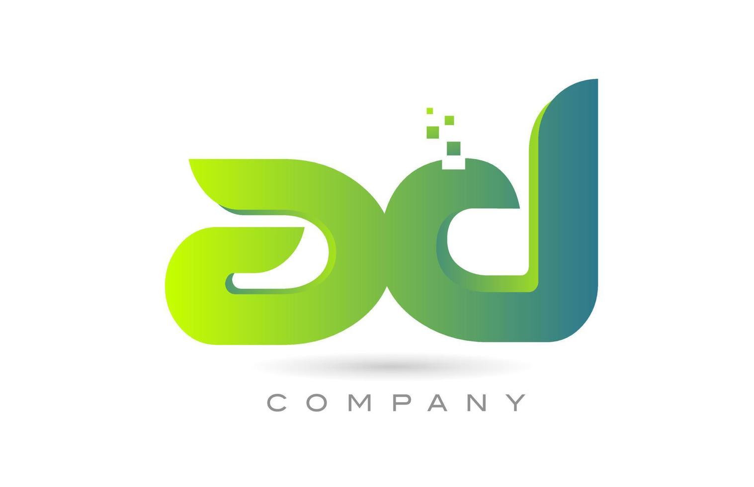 Iscritto anno Domini alfabeto lettera logo icona combinazione design con puntini e verde colore. creativo modello per azienda e attività commerciale vettore