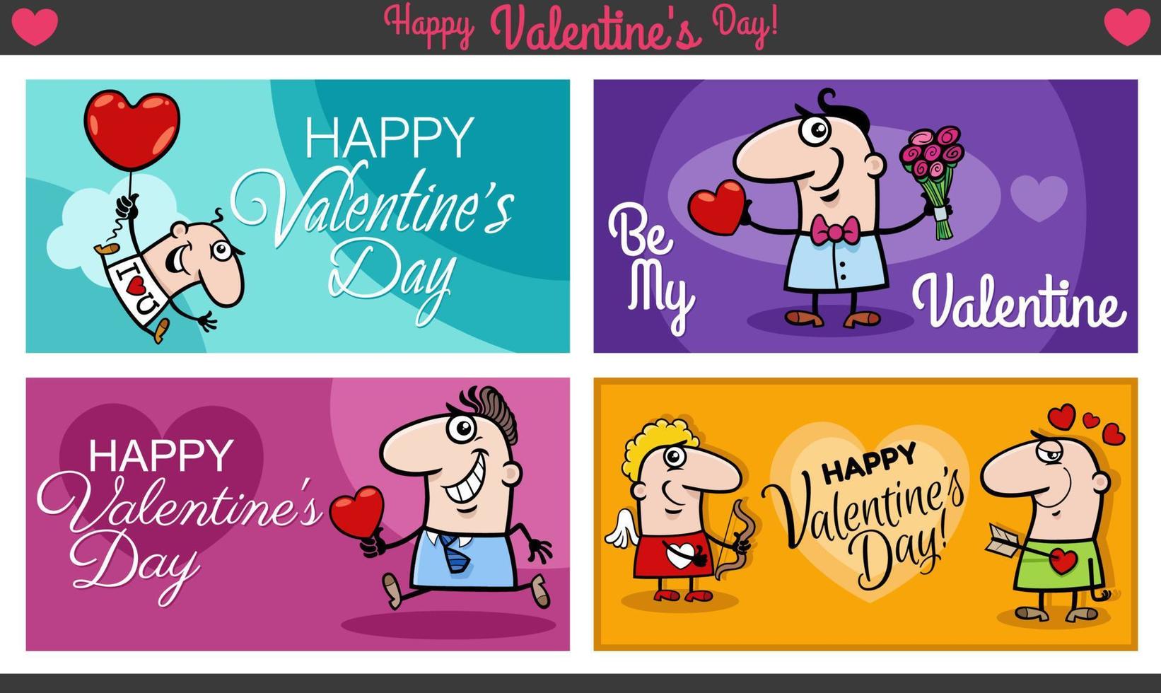 san valentino giorno disegni impostato con cartone animato personaggi nel amore vettore