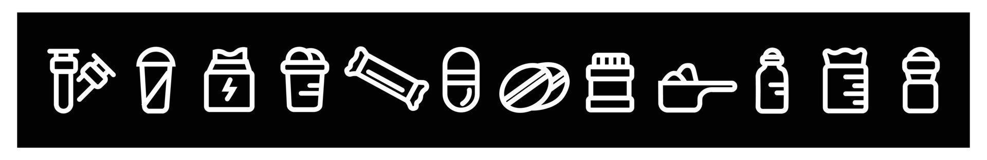 semplice impostato di medico farmaci relazionato vettore linea icone, contorno impostato di antibiotico droga vettore icone per ragnatela disegno, icone per design su nero sfondo