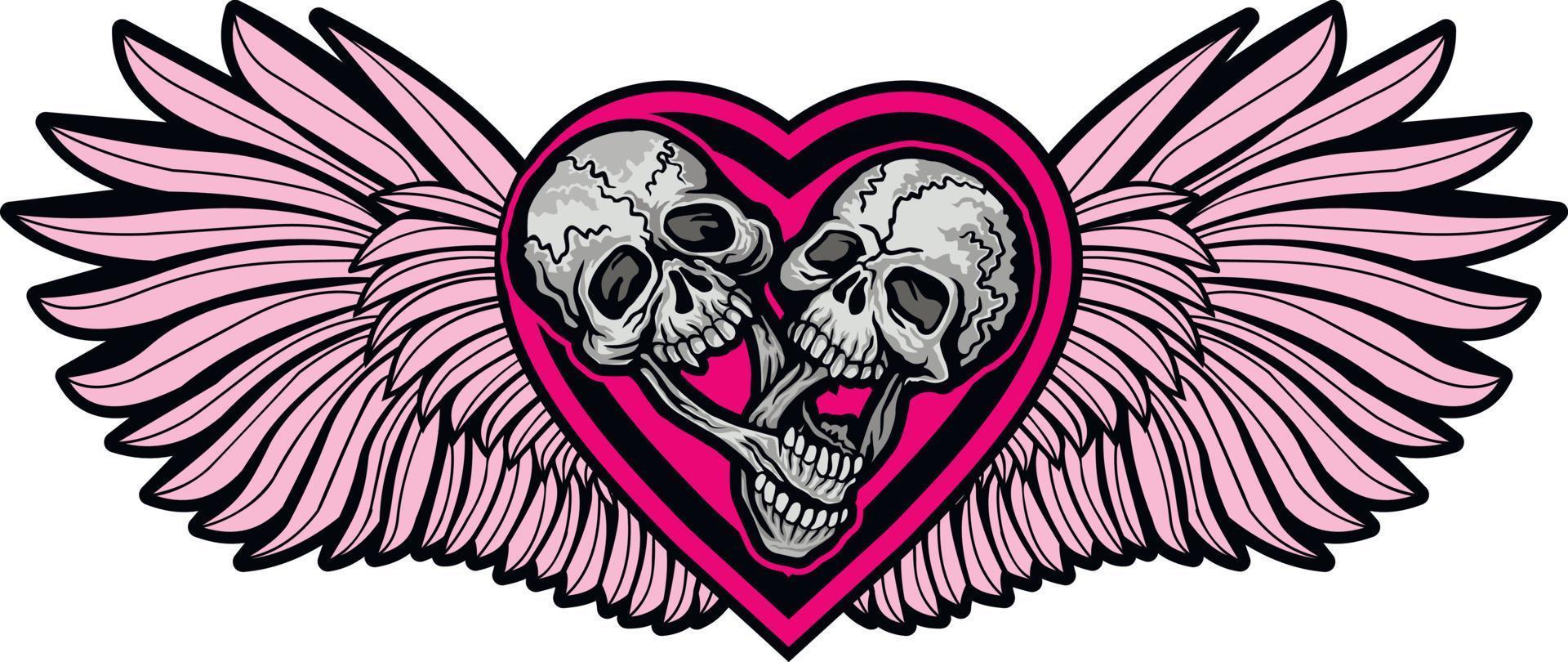 teschio di San Valentino con cuore, magliette grunge design vintage vettore