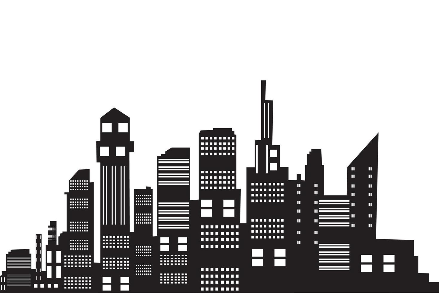 impostato di città silhouette nel piatto stile. moderno urbano paesaggio. vettore illustrazione. città grattacieli edificio ufficio orizzonte su bianca sfondo