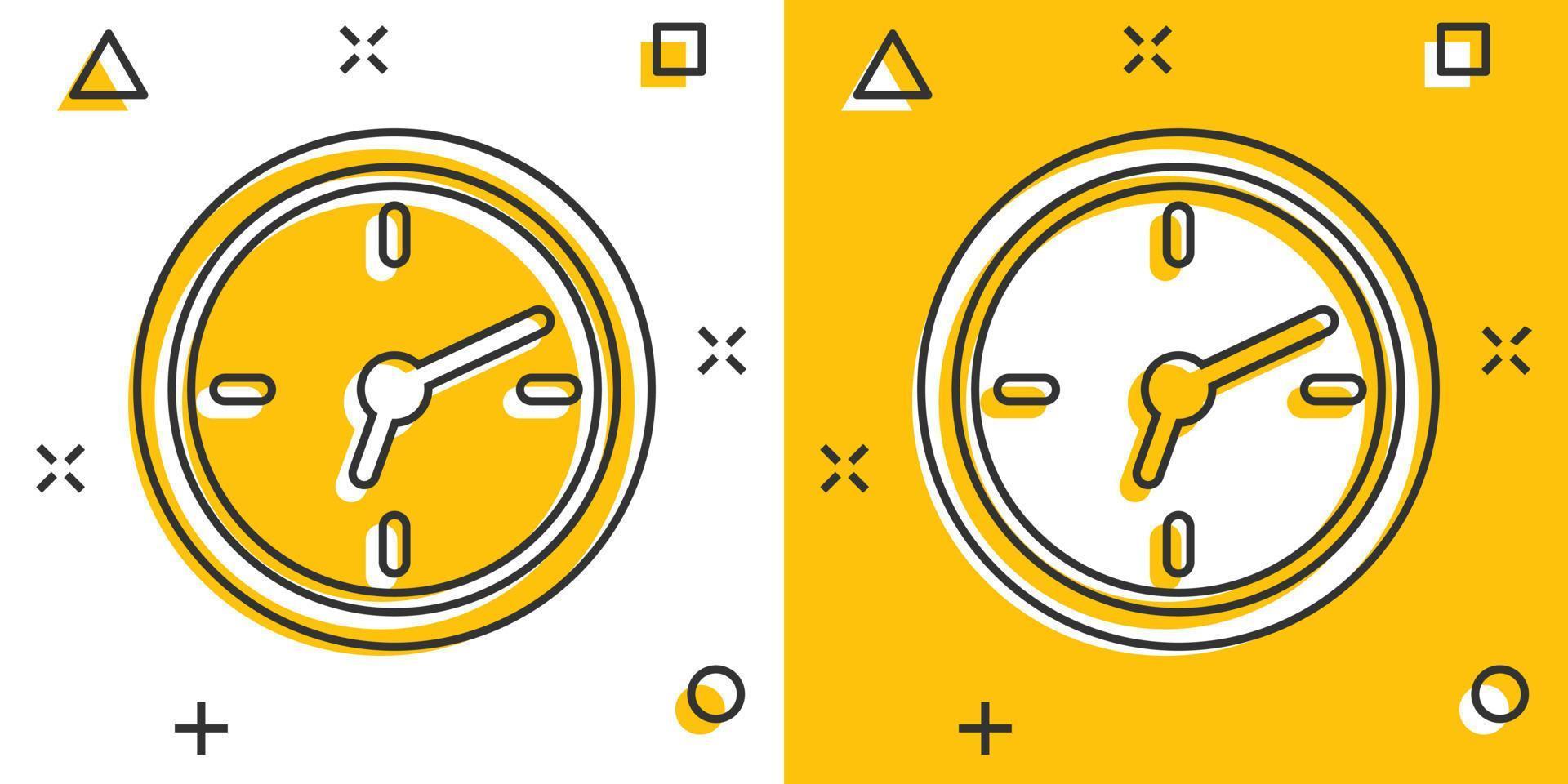 orologio icona nel comico stile. orologio cartone animato vettore illustrazione su bianca isolato sfondo. Timer spruzzo effetto attività commerciale concetto.