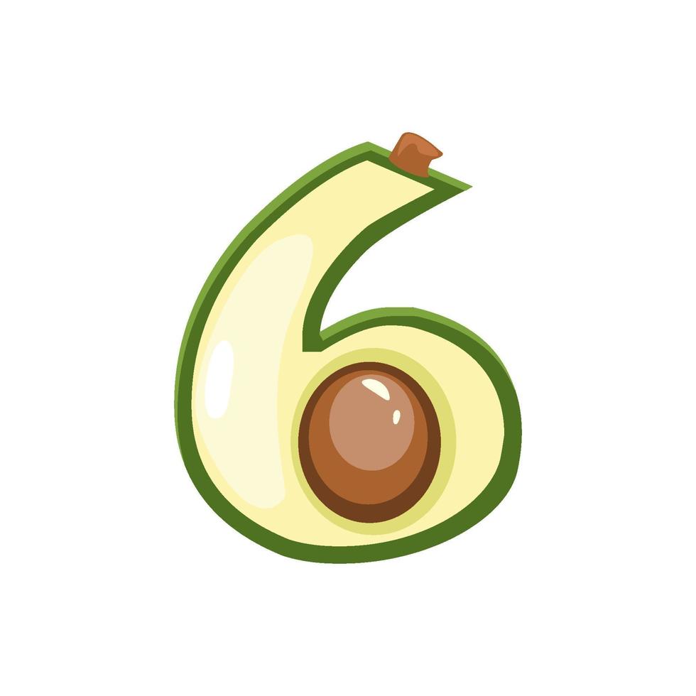 cartone animato avocado numero 6, cifra sei vettore