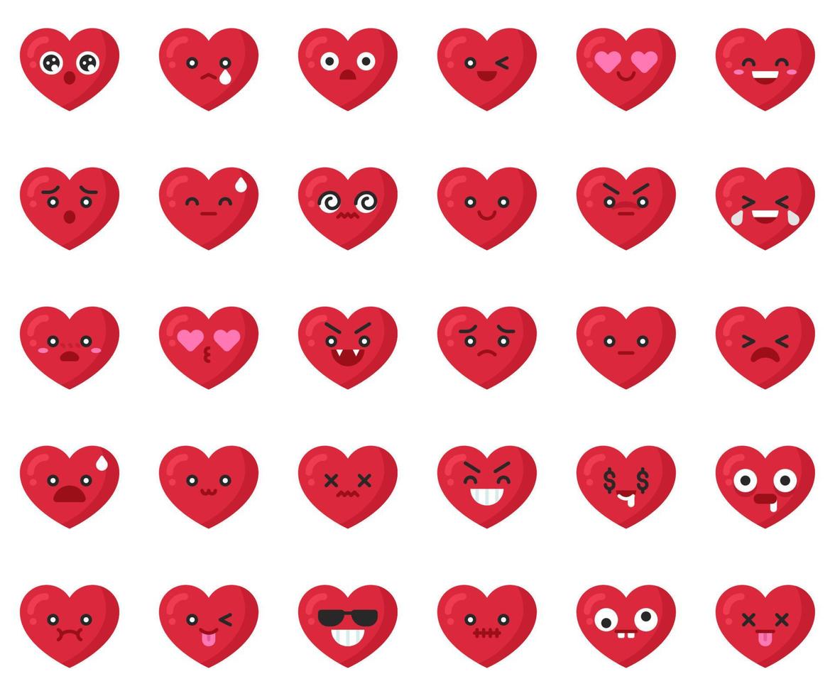 cuore emoji piatto vettore icona impostato