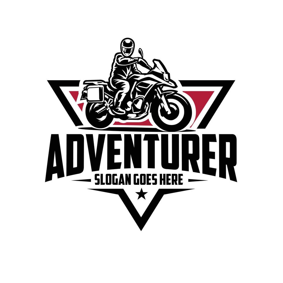 avventura motociclista emblema logo vettore arte isolato. motociclista logo vettore modello