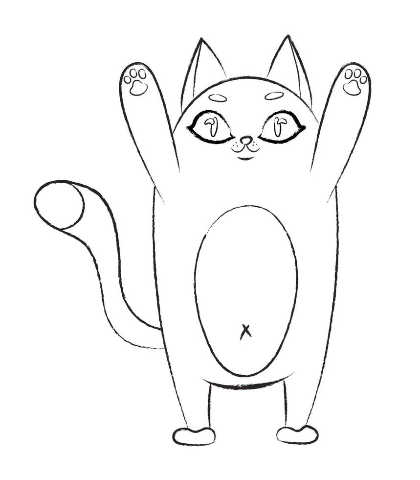 carino gatto zampe su matita schizzo. monocromatico gatto schizzo. minimalista nero e bianca linea arte. vettore scarabocchio illustrazione, personaggio disegno, schema. design per colorazione prenotare, cartoline.