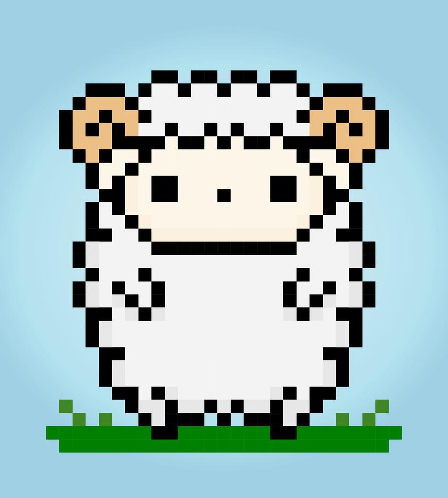 Pecora a 8 bit pixel. animale per risorse di gioco e schema punto croce, in illustrazione vettoriale