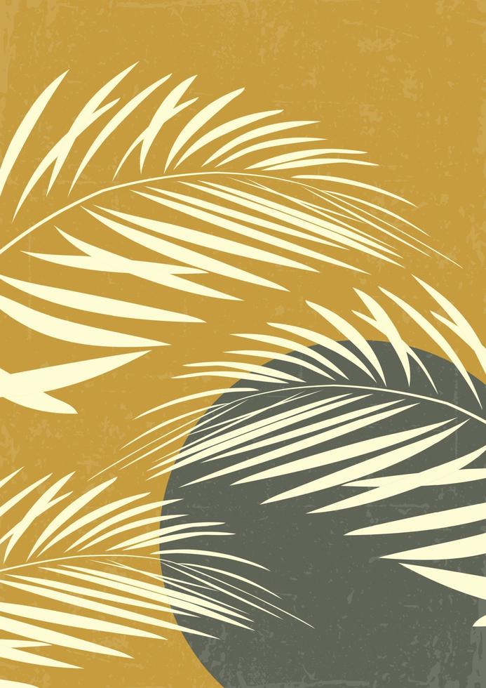 minimalista illustrazione con palma le foglie e cerchio manifesto. moderno stile parete arredamento. collezione di contemporaneo artistico manifesti per Stampa, vettore