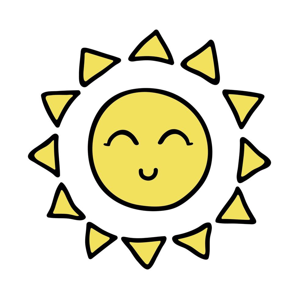 mano disegnato contento sole emoji. estate scarabocchio. singolo vettore elemento per design