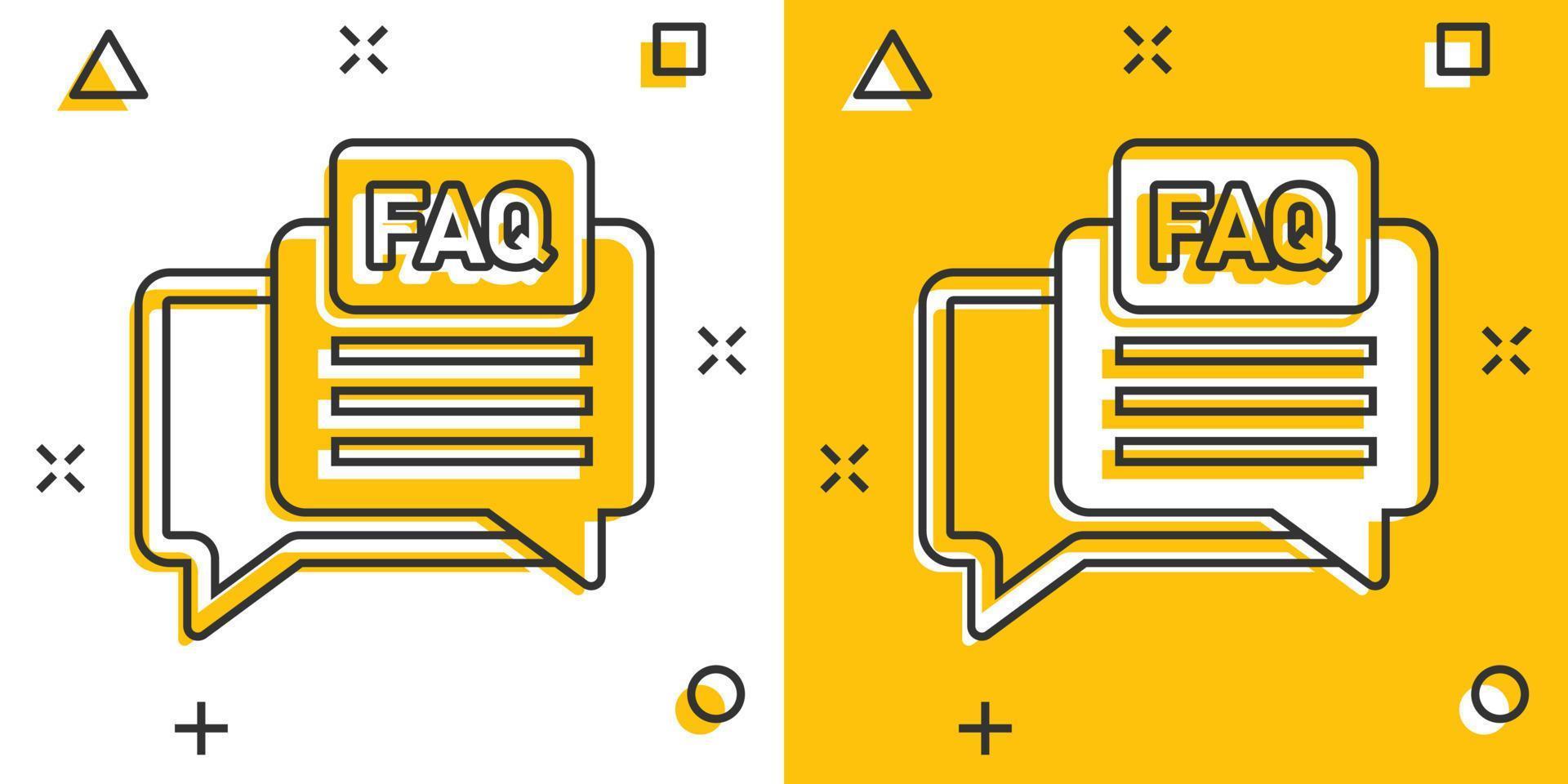 FAQ discorso bolla icona nel comico stile. domanda cartone animato vettore illustrazione su bianca isolato sfondo. comunicazione spruzzo effetto cartello attività commerciale concetto.