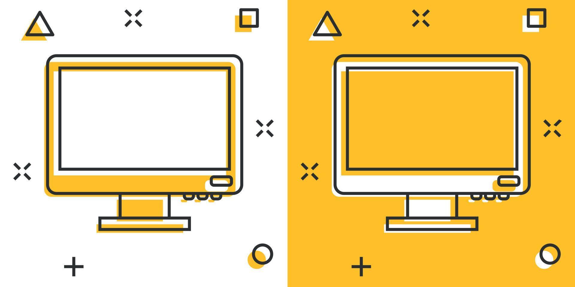 personale computer nel comico stile. del desktop pc cartone animato vettore illustrazione su isolato sfondo. tenere sotto controllo Schermo spruzzo effetto cartello attività commerciale concetto.