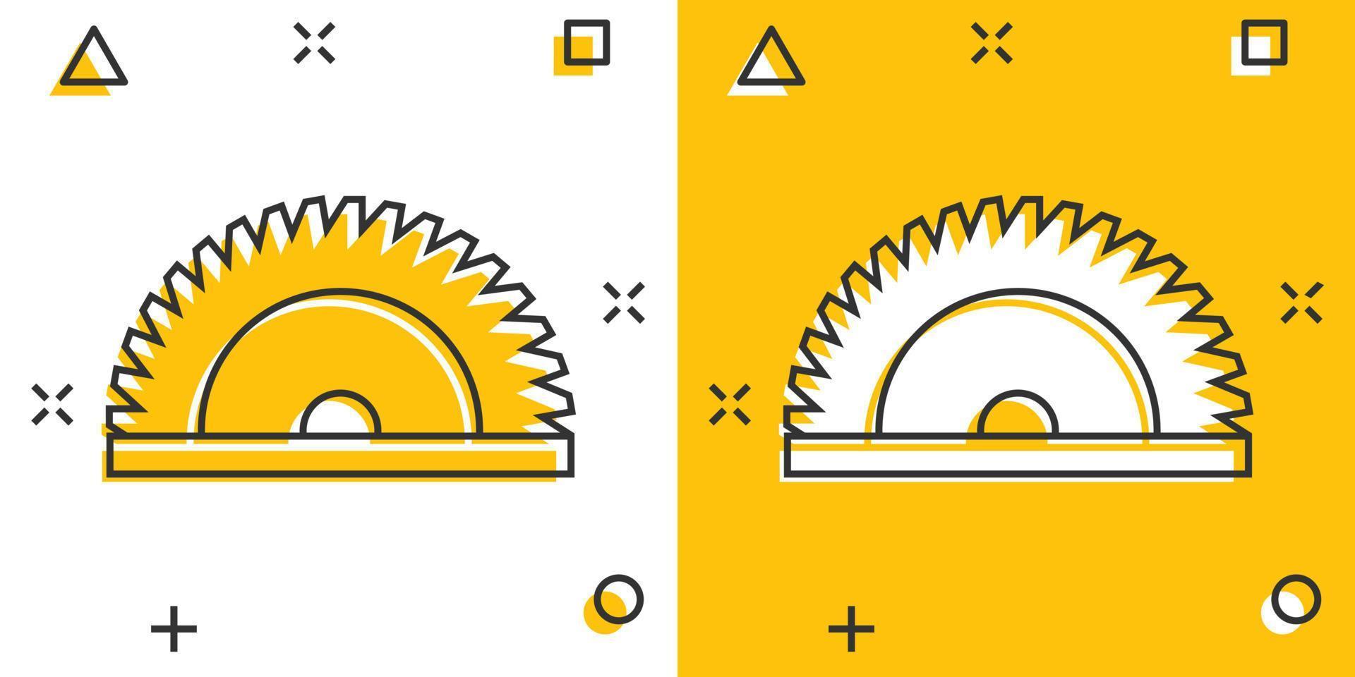 sega lama icona nel comico stile. circolare macchina cartone animato vettore illustrazione su bianca isolato sfondo. rotante disco spruzzo effetto attività commerciale concetto.