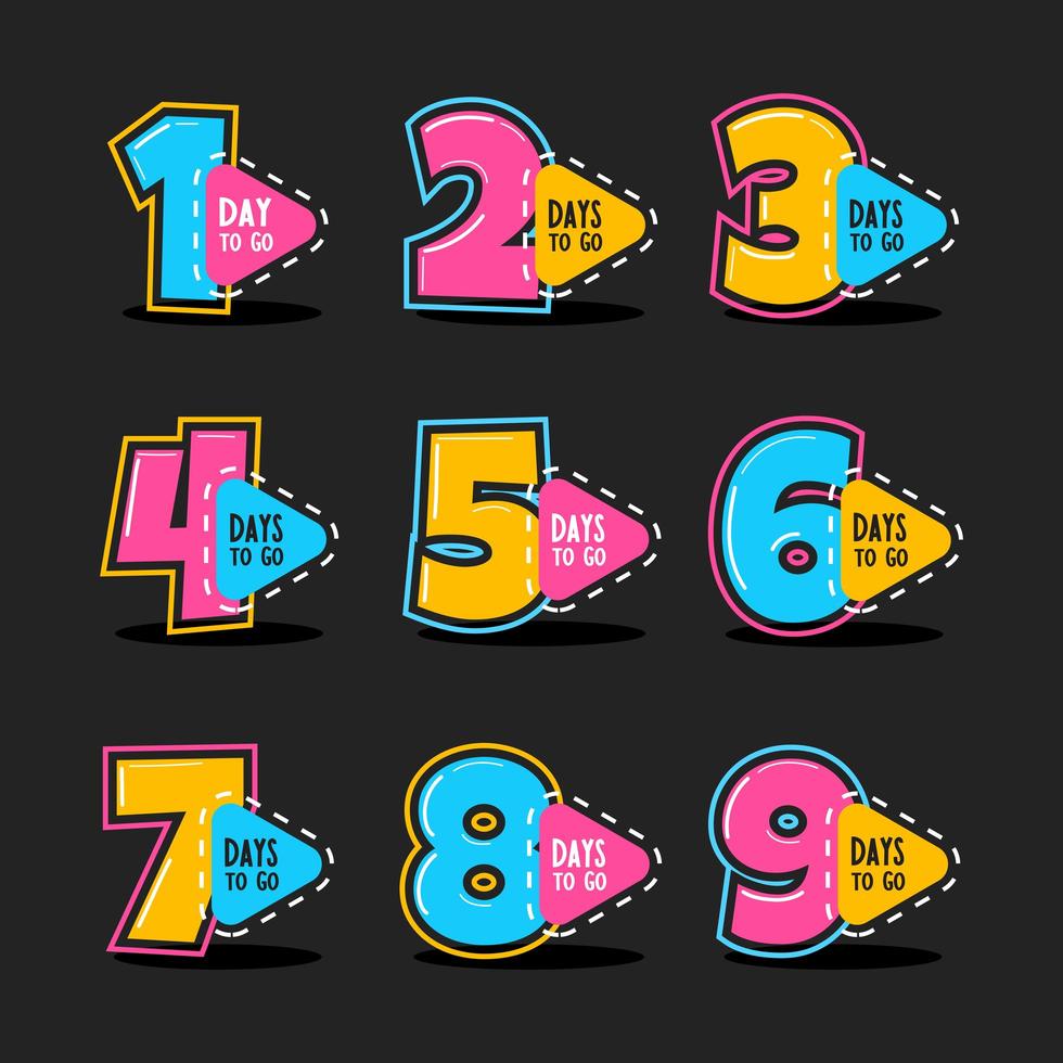 set di icone numero colorato conto alla rovescia vettore