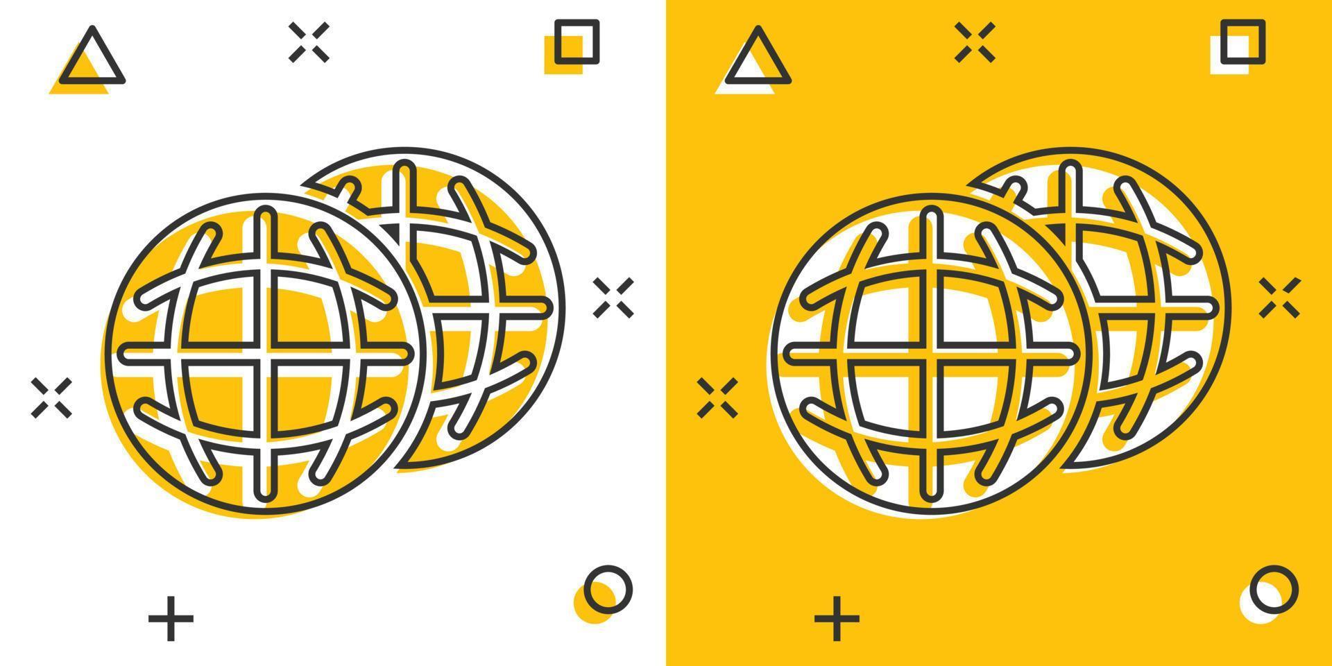 terra pianeta icona nel comico stile. globo geografico cartone animato vettore illustrazione su bianca isolato sfondo. globale comunicazione spruzzo effetto attività commerciale concetto.