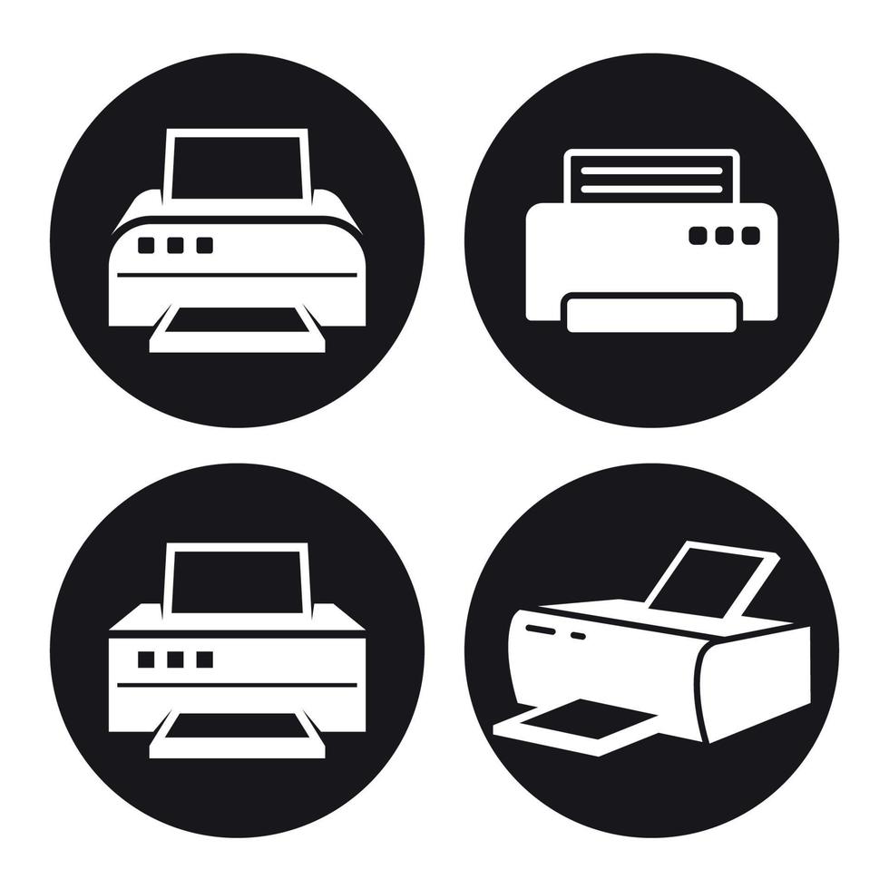 stampante icone impostare. bianca su un' nero sfondo vettore