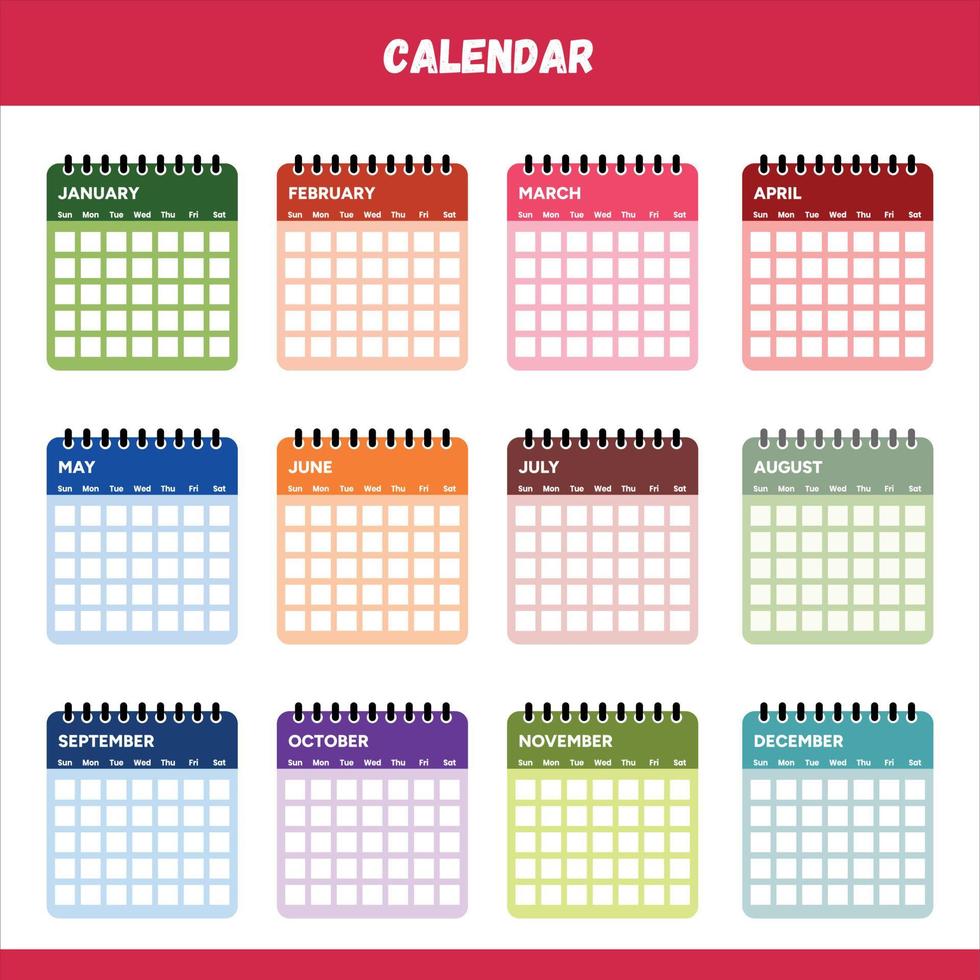 colorato anno calendario vettore
