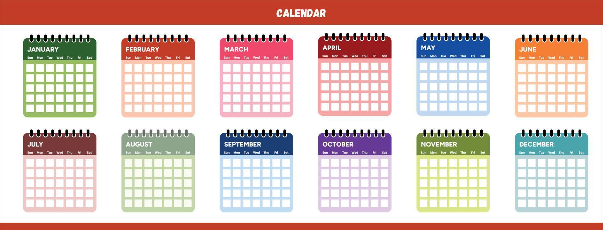 colorato anno calendario vettore