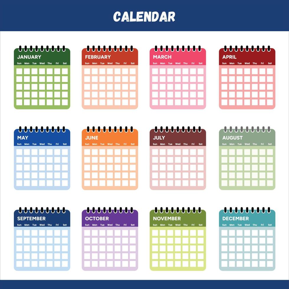 colorato anno calendario vettore