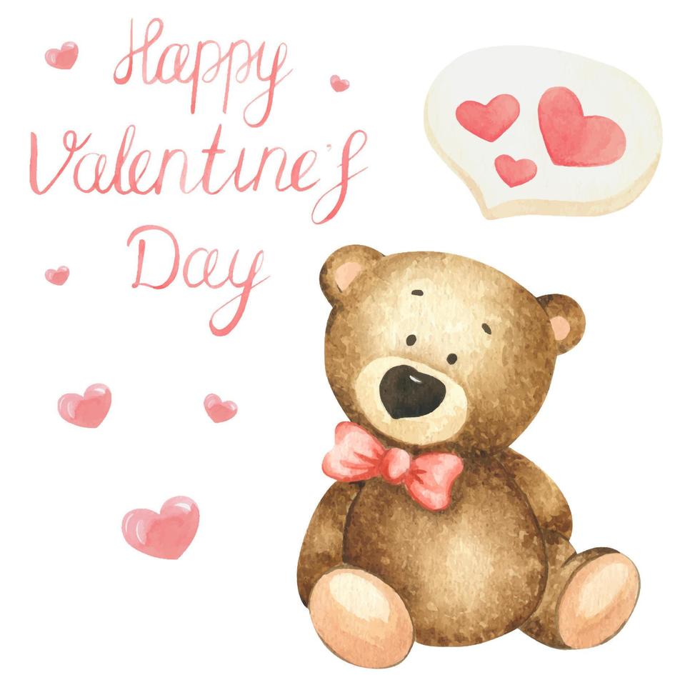 acquerello orsacchiotto orso con rosso cuore. carta per San Valentino giorno. acquerello cartolina per San Valentino giorno. contento San Valentino giorno vettore