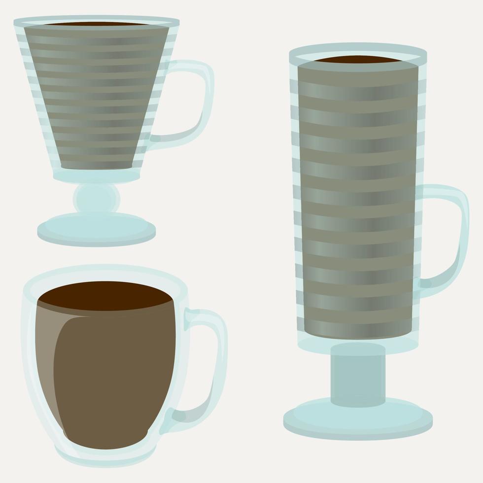 tazza di tè blu e turchese impostato nel realistico stile. porcellana boccale con caldo caffè. colorato vettore illustrazione isolato su bianca sfondo.