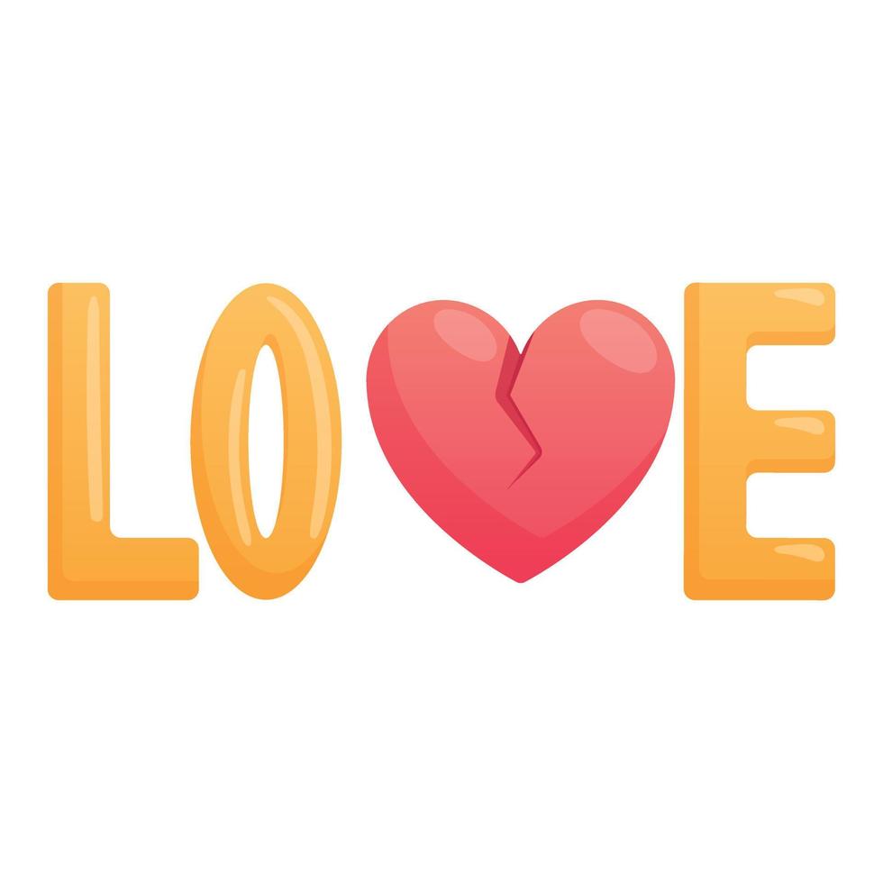 vettore cartone animato iscrizione amore nel giallo colore con un illustrazione di un' rotto cuore.