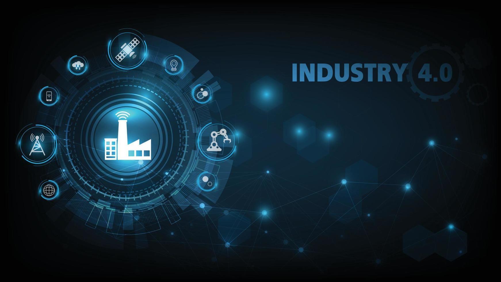 industriale rivoluzione 4.0. sci fi ologramma e 3d numeri con concettuale icone. industria 4.0 concetto intelligenza robotica, fisico sistemi vettore illustratore