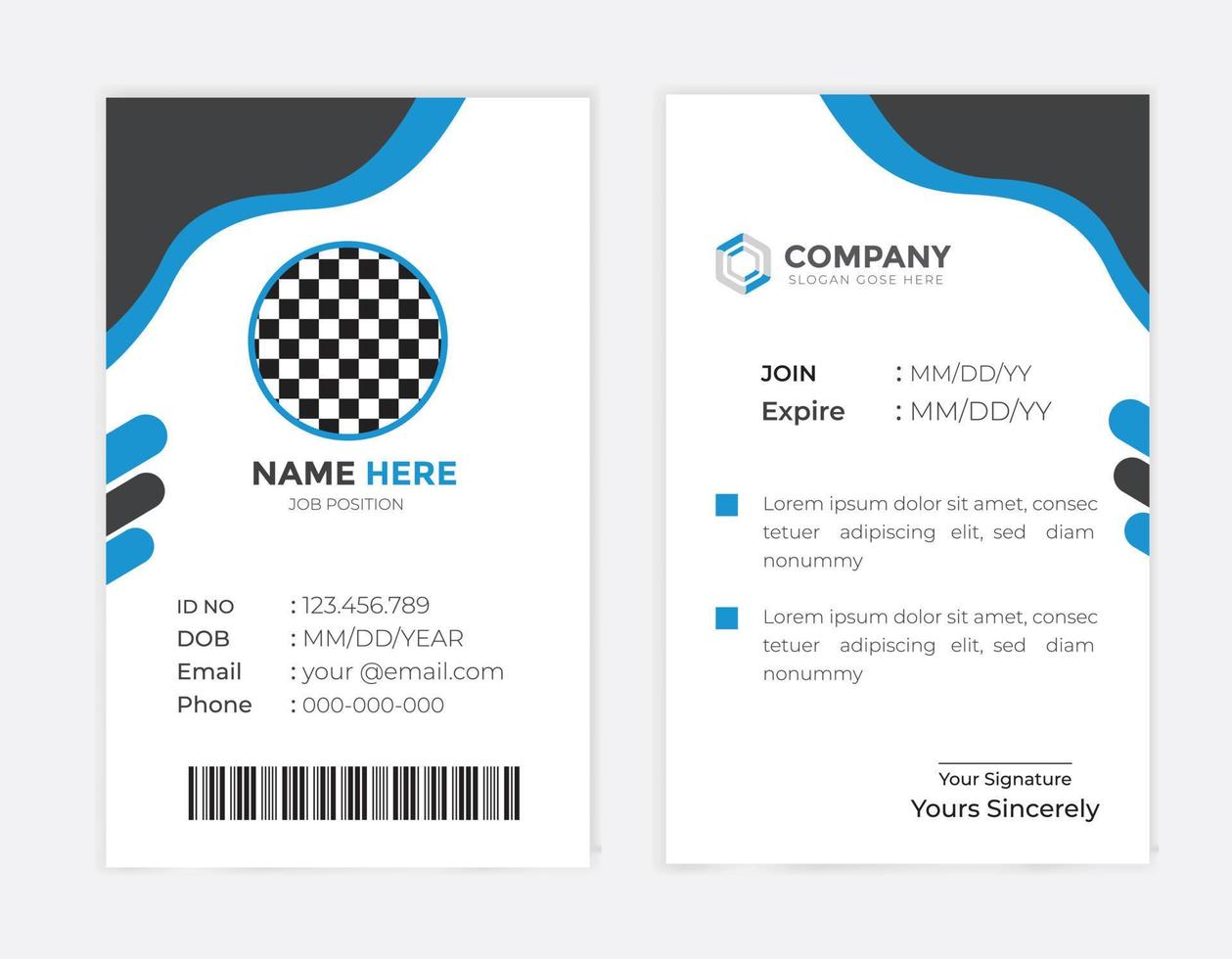 modello di carta d'identità dei dipendenti di una società aziendale moderna e creativa vettore