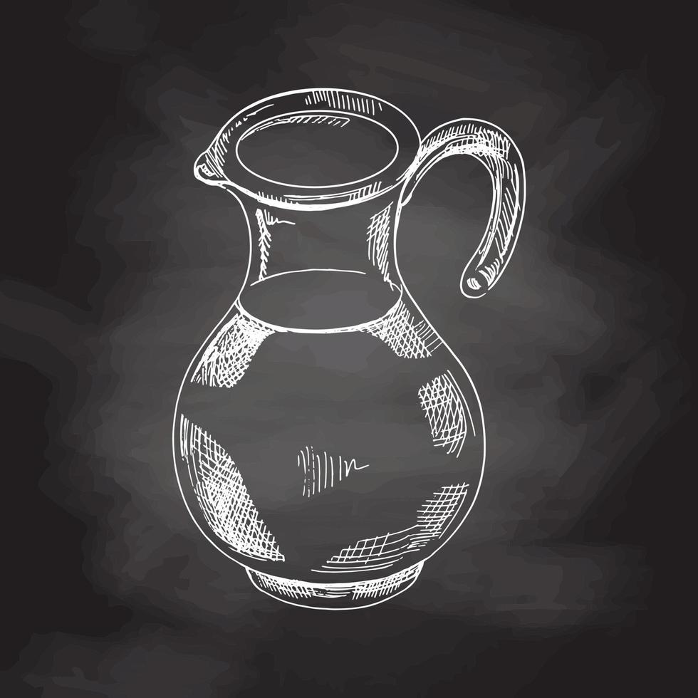 brocca mano disegnato vettore monocromatico schizzo. retrò latte caraffa schizzo. brocca, utensile, utensili da cucina design elemento. lavagna vettore mano disegnato illustrazione.