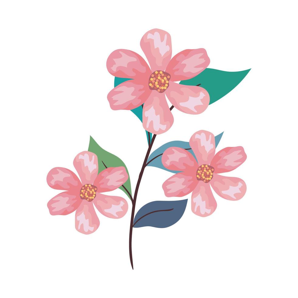 fiori rosa disegno con foglie disegno vettoriale