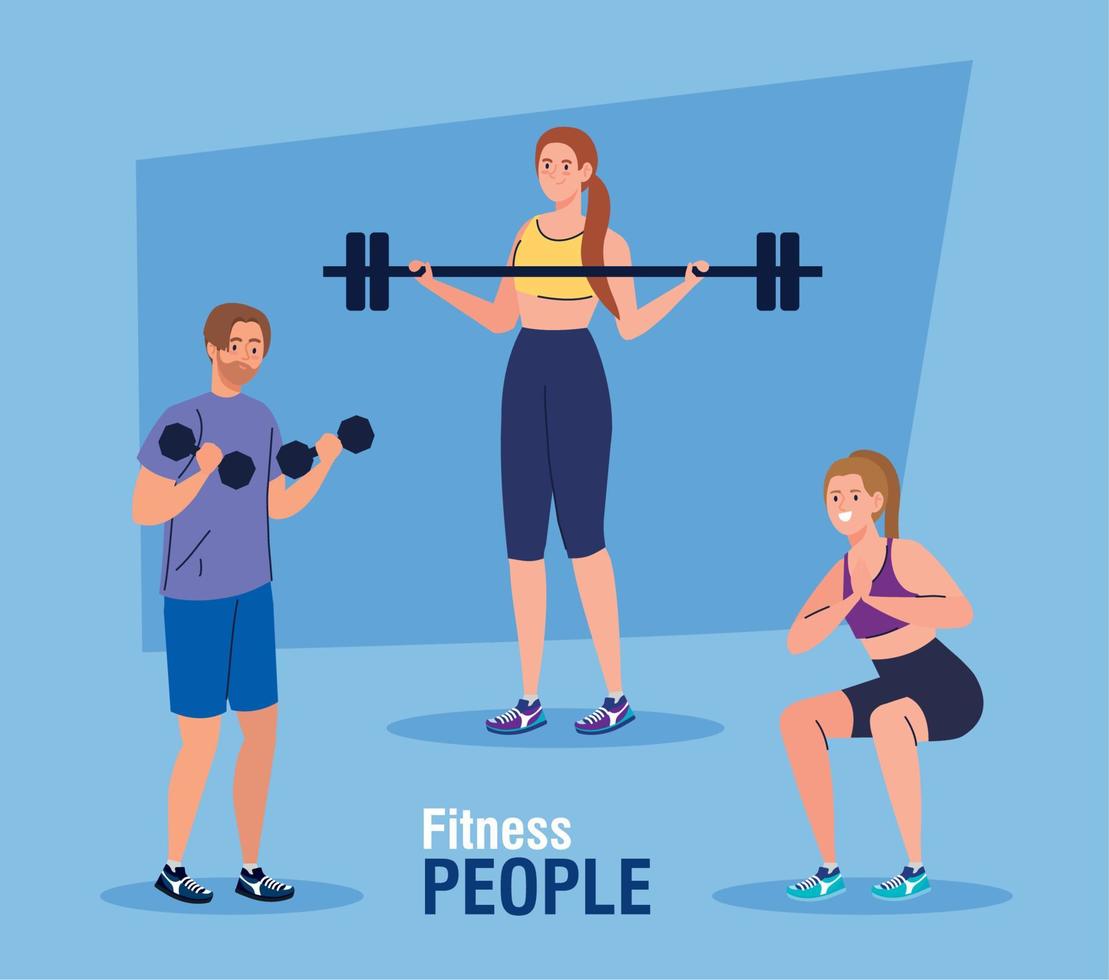 fitness persone striscione, persone praticante esercizi, sport ricreazione esercizio vettore