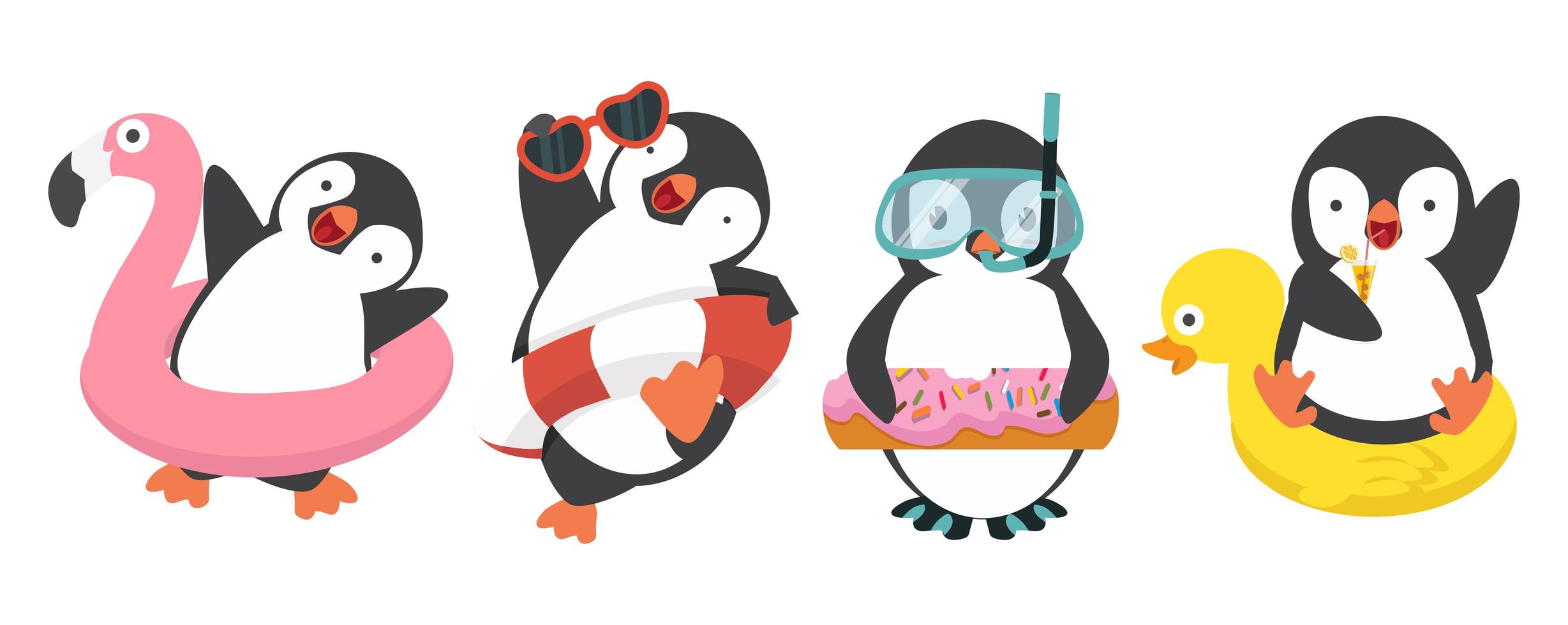 divertenti pinguini in accessori per il nuoto vettore