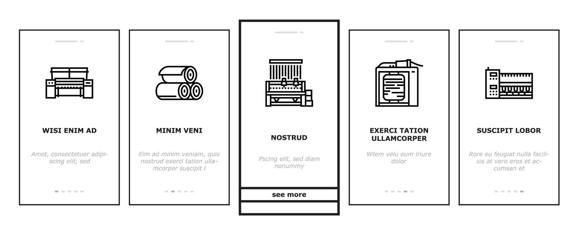 tessile produzione onboarding icone impostato vettore