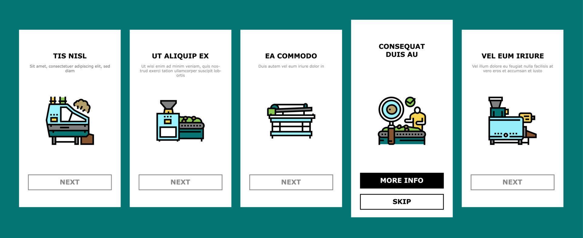 oliva produzione e raccolta onboarding icone impostato vettore