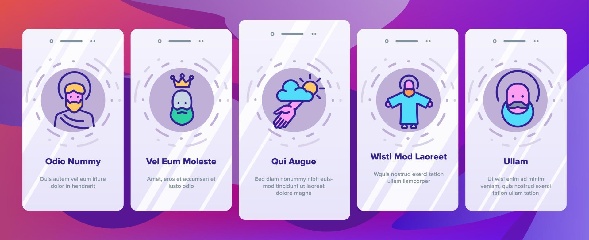 Dio cristiano religione onboarding icone impostato vettore