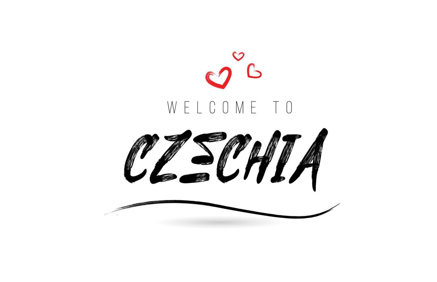 benvenuto per Repubblica Ceca nazione testo tipografia con rosso amore cuore e nero nome vettore