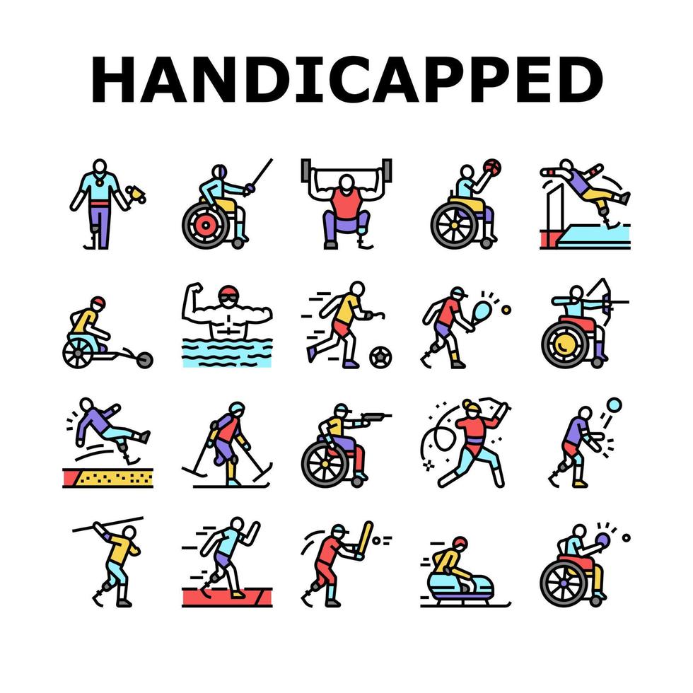 portatori di handicap atleta sport gioco icone impostato vettore