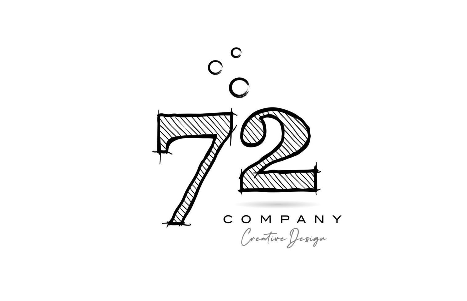 mano disegno numero 72 logo icona design per azienda modello. creativo logotipo nel matita stile vettore