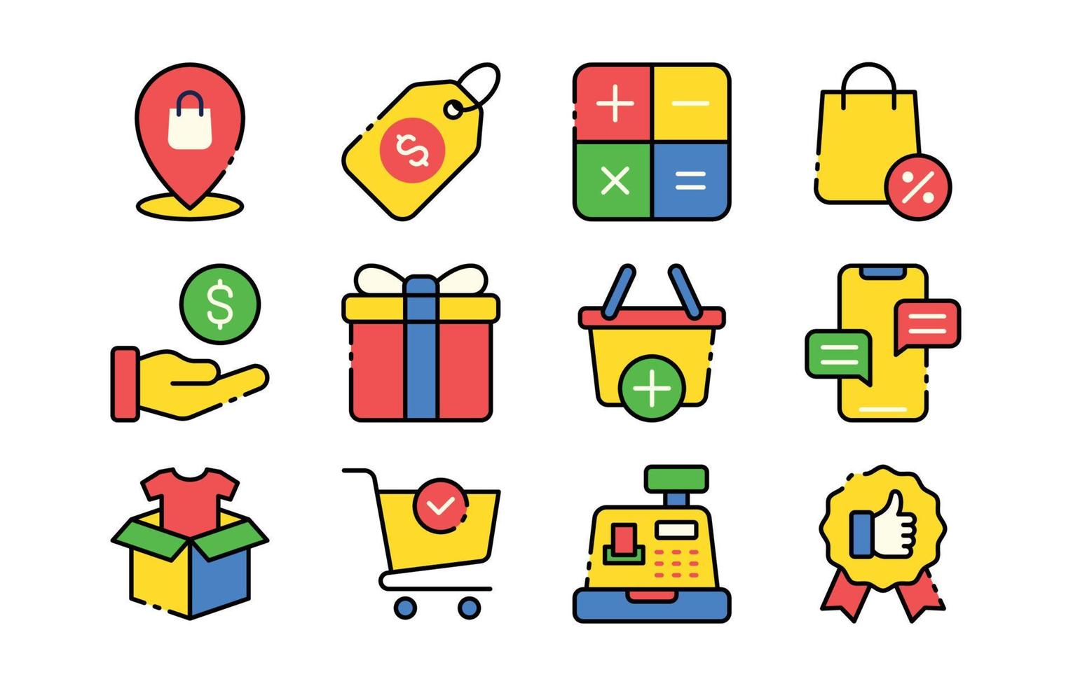 e-commerce in linea shopping icona vettore collezione