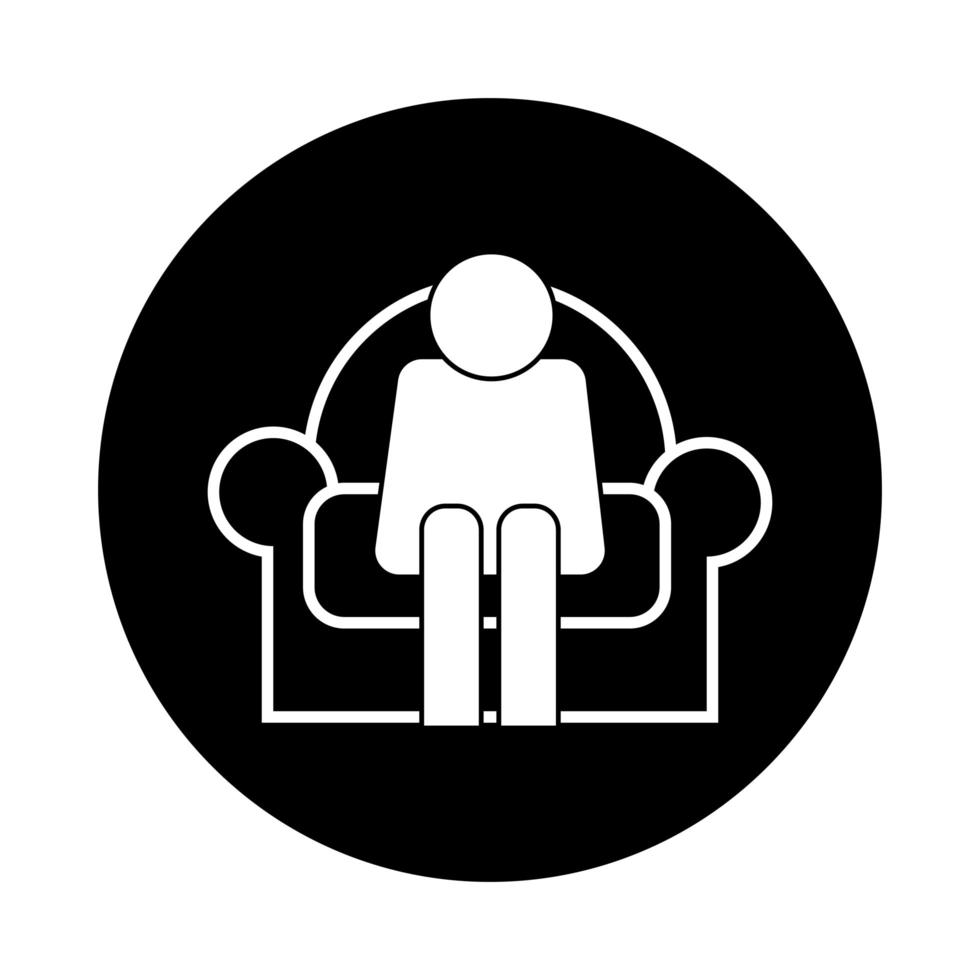 figura umana seduta nel divano stile blocco pittogramma salute vettore