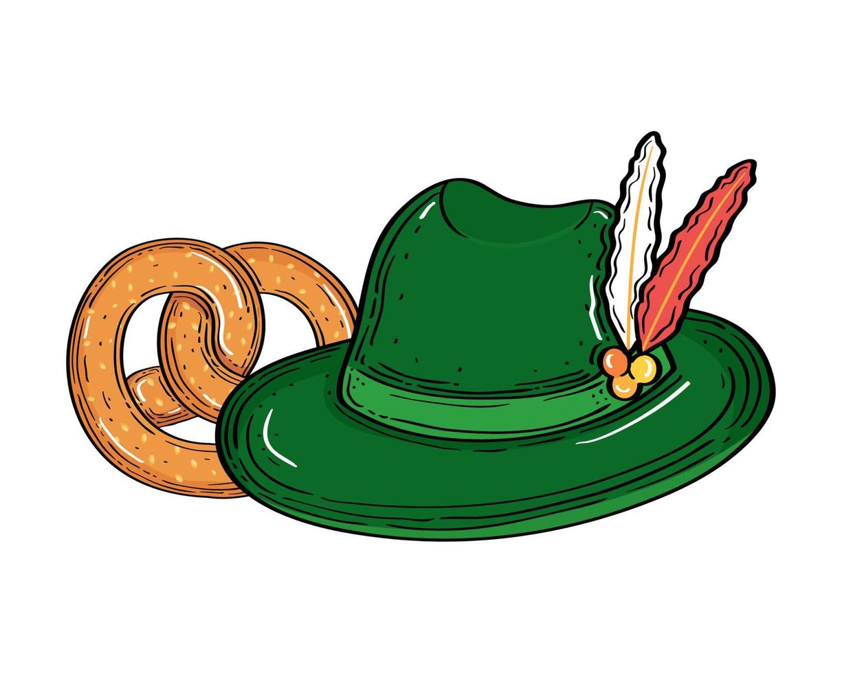 cappello più oktoberfest con disegno vettoriale pretzel