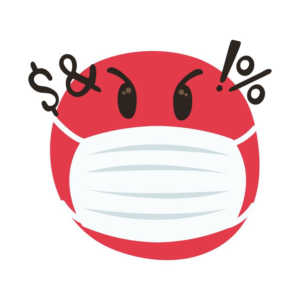 emoji arrabbiato indossando maschera medica mano disegnare stile vettore