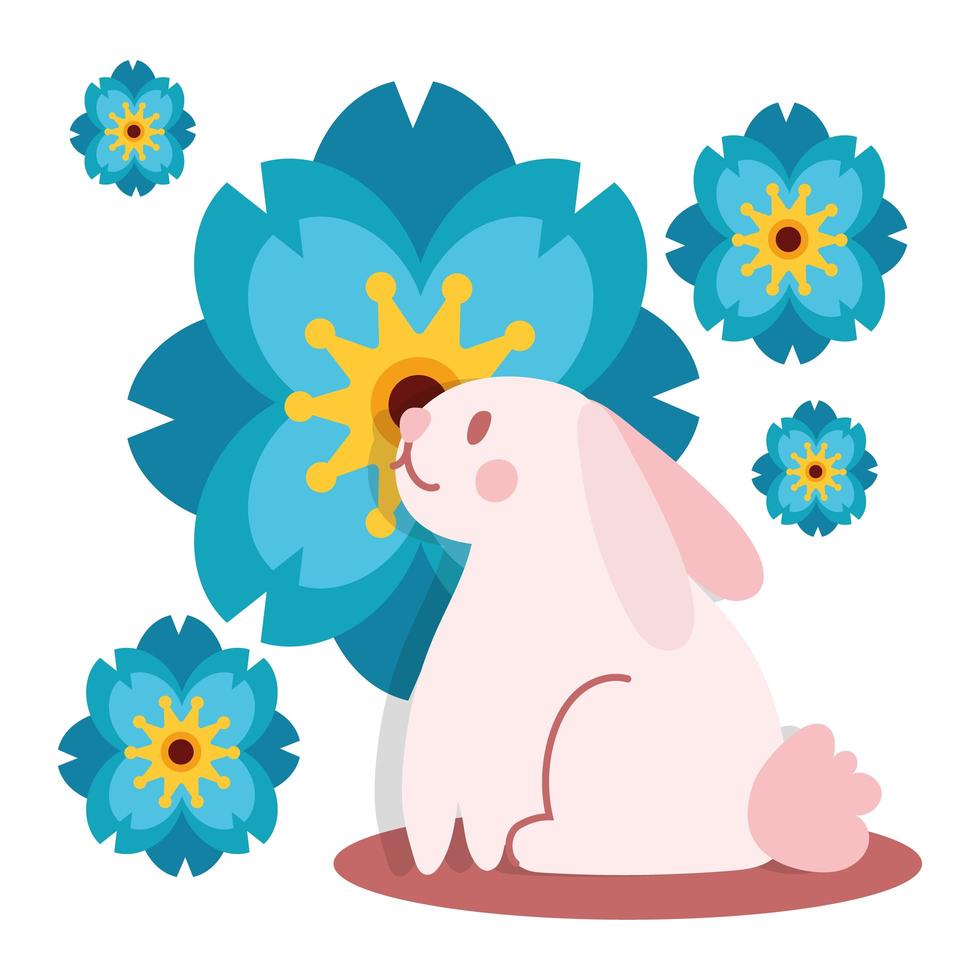 carta festival di metà autunno con icona di stile piatto coniglio e fiore vettore