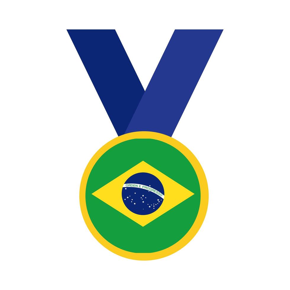 bandiera del brasile sull'icona stile piatto medaglia vettore