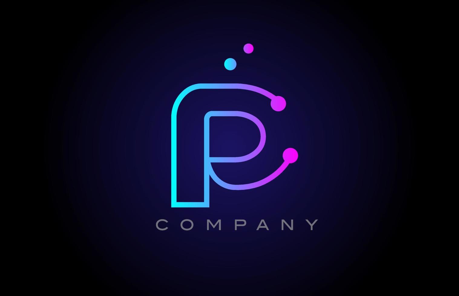 rosa blu p punto linea alfabeto lettera logo icona design. creativo modello per attività commerciale e azienda vettore