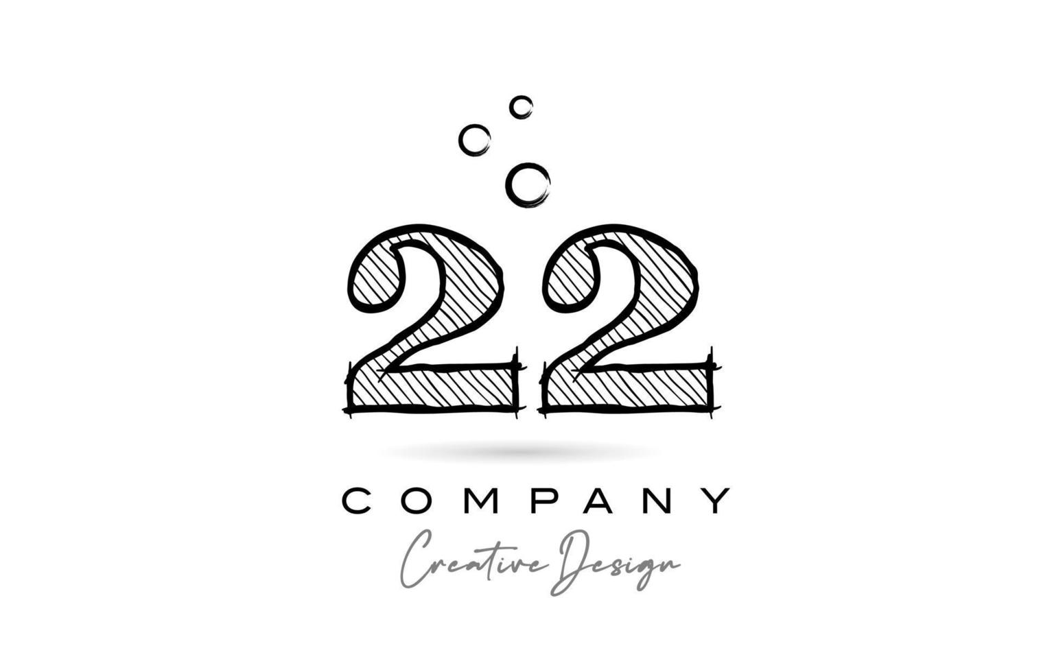 mano disegno numero 22 logo icona design per azienda modello. creativo logotipo nel matita stile vettore