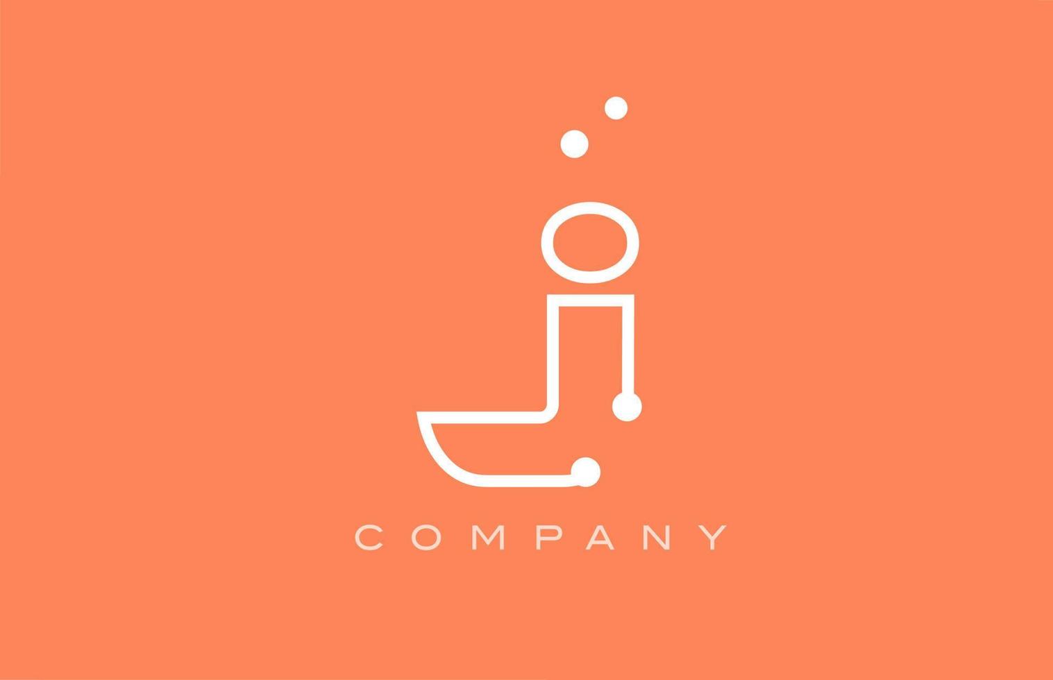 j arancia bianca punto linea alfabeto lettera logo icona design. creativo modello per attività commerciale e azienda vettore