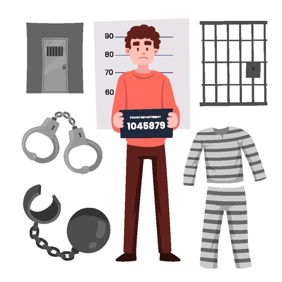 carceriere prigioniero uomo oggetti collezione impostato con manette e tute vettore
