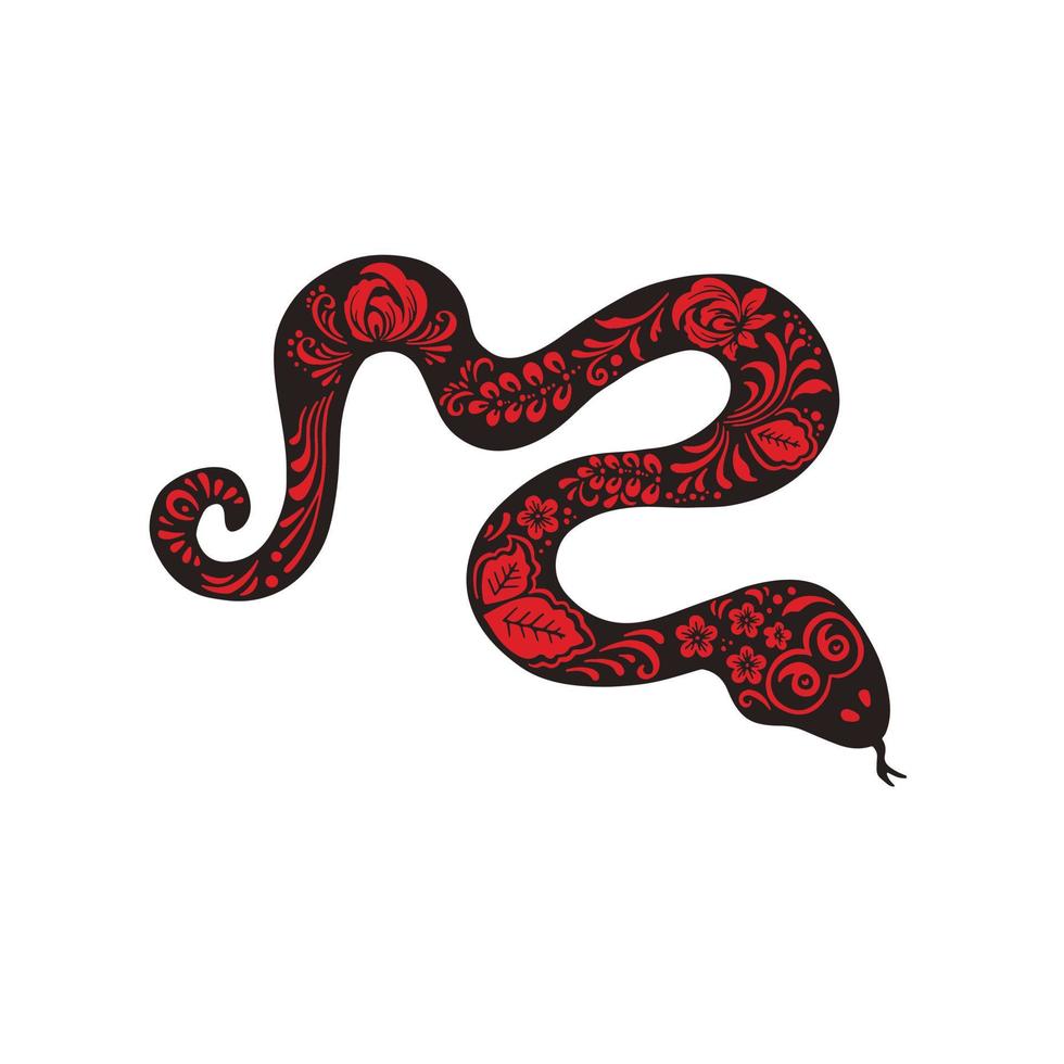 nero vipera serpente con fiore pittura etno rosso colore, illustrazione vettore